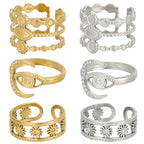 SUNNYCLUE 1 Box 12Pcs 6 Style Stainless Steel Ring Bezels Finger Ring Blank Base Gold Silver Metal Adjustable Flower Eye Open Rings Tray Component with Round Pad for Jewelry Making Rings DIY Crafts - style: Ring 2