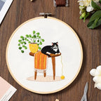 Bonroy 4 Sets Embroidery Set for Beginners, Art Craft, Easy Sewing, Includes Embroidery Clothing, Pattern, Embroidery Hoop, Instruction Manual, Colorful Thread Stitch Set (Cat) - color: Cat