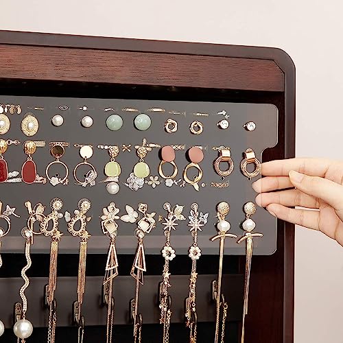 Hives and Honey Aria Standing Jewelry Armoire Mirror – LED Lit, Velvet Interior, Lockable, Ample Storage, Beveled Full-Length Mirror, Space-Saving Design, Walnut