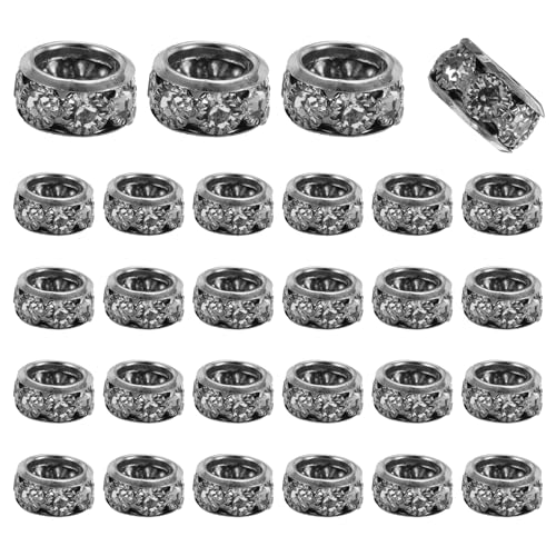 uxcell 40 Pcs 12mm Large Hole Rhinestone Beads, European Spacer Bead, Rondelle Loose Charm Beads for DIY Jewelry Making Bracelet Accessories (Black) - color: Black, size: 12 mm
