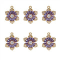 Crystal Zirconia Gold Plated Brass Charms for Jewelry Making Bracelet Necklace Earring Pendant Craft Supplies DIY Accessories - color: FlowerB-Purple-6Pcs