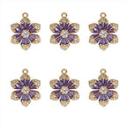 Crystal Zirconia Gold Plated Brass Charms for Jewelry Making Bracelet Necklace Earring Pendant Craft Supplies DIY Accessories - color: FlowerB-Purple-6Pcs