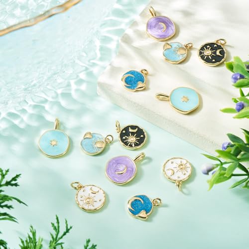 Craftdady Golden Plated Enamel Pendants White Oval Flat Round Dangle Charms for DIY Earrings Necklace Bracelet Making - color: Mixed Color-6 Styles