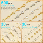 SONGIN Pin Vise Hand Drill Set, 670 Pcs Steel Manual Hand Drill Kit with 10 Pcs Drill Bits, Small Screw Eye Hooks, Keychain Rings for Jewelry Keychain Making and Crafts