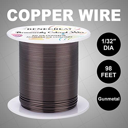 BENECREAT 20 Gauge 32 Yards Jewelry Beading Wire Tarnish Resistant Copper Wire for Beading Wrapping and Other Jewelry Craft Making, Gunmetal - color: Gunmetal, size: 20 Gauge