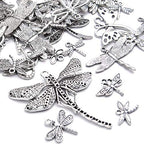 100g (About 50-80pcs) Antique Silver Dragonfly Charms Tibetan Insect Charms Pendants Craft Supplies for Bracelets Necklace Jewelry Making - style: Silver Dragonfly Charms