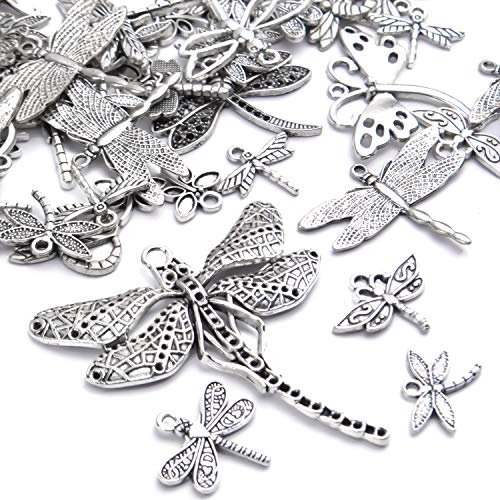 100g (About 50-80pcs) Antique Silver Dragonfly Charms Tibetan Insect Charms Pendants Craft Supplies for Bracelets Necklace Jewelry Making - style: Silver Dragonfly Charms