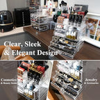 Sea Team 3-Layer Stackable Clear Makeup Organizer with Drawers, Acrylic Plastic Cosmetic Display Case, Jewelry Storage Box for Dresser, Bathroom, Vanity, Countertop (7 Drawers, 1 Lipstick Holder) - size: 7 Drawers, 1 Lipstick Holder