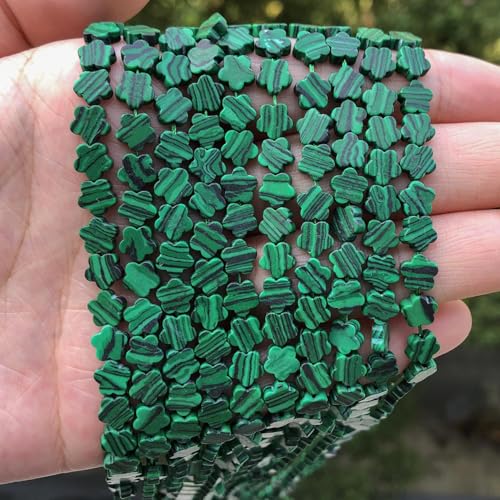 Songxi 60pcs 6mm Green Peacock Plum Blossom Natural Stone Beads for Jewelry Making, Smooth Loose Flower Shape Gemstone Beads for Bracelets Necklace Earrings Making Supplies ﻿ - color: Green Peacock