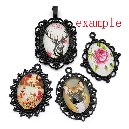 All 32pcs(16 Sets) 18x25mm Enamel Black Oval Blank Bezel Pendant Trays Base Cabochon Settings Trays Pendant Blanks for Jewelry Making DIY Findings (M181) - color: Black 18x25mm