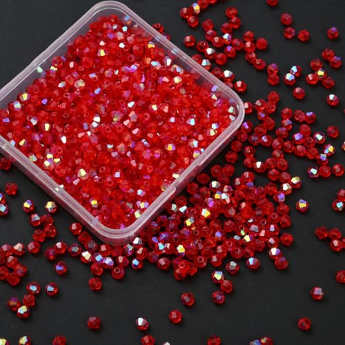 1000pcs 4 mm Bicone Crystal Beads Faceted Crystal Glass Beads Bulk for Jewelry Making DIY Necklace Bracelet Earring (Light Siam AB Color) - color: Light Siam AB
