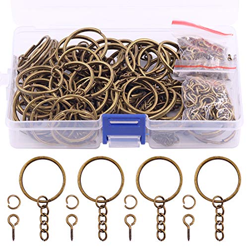 Swpeet 360Pcs 6/5" 30mm Bronze Key Chain Rings Kit, Including 120Pcs Keychain Rings with Chain and 120Pcs Jump Ring with 120Pcs Screw Eye Pins Bulk for Jewelry Findings Making (Bronze) - color: Bronze, size: 30mm