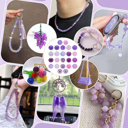 PH PandaHall 720pcs 8mm Purple Glass Beads 24 Color Round Bracelet Beads Loose Crystal Bead Craft Bead Bulk for Summer Friendship Bracelet Necklace Earring Jewelry Making DIY Craft Party Ornament - color: Purple