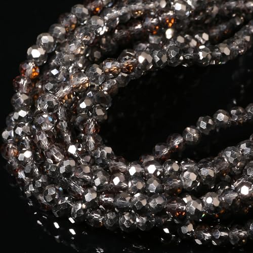 5 Strands 3mm Transparent Silver Half Plated Faceted Rondelle Beads, Songxi Glass Beads for Keychain Making Necklace Earring Jewelry Making for Gemstone DIY Craft Supplies - color: Silver, size: 3mm(5 Strands)