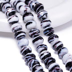 7.5×10mm 50pcs Black White Faceted Lampwork Glass Beads for Jewelry Making, Flat Round Handmade Murano Beads for Bracelets, Crafts, Friendship Bracelet Kit, Rosary Making - color: Black White