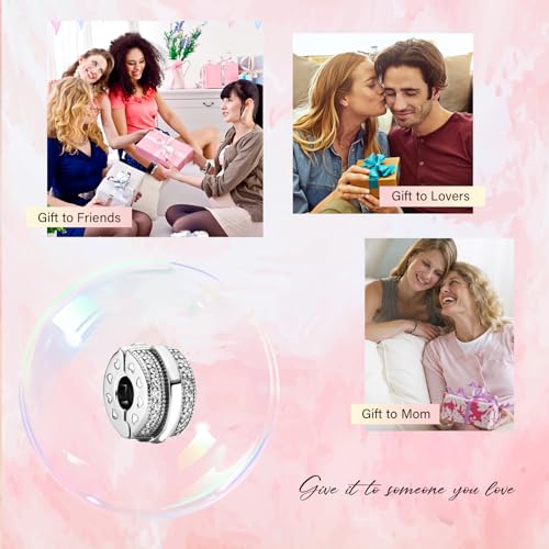Clip Stopper Spacer Charms for Bracelets Necklaces, Compatible with Pandora,Jewery Mking DIY - style: Sparkling Pavé Lines Clip Silver