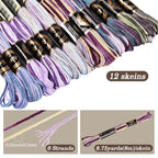 12 Skeins 105 Yards Purple Embroidery Thread Variegated Cross Stitch Floss Bulk 6 Ply Polyester Yarn Colorful Friendship Bracelet String for Sewing Making Needlecraft Knitting Stitching DIY - color: Dark Purple