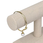 MOOCA 2 Pcs Set Linen Covered Wood Bracelet Holder Stand Jewelry Display Stand Watch Bangle Organizer Display, Nature Linen Color - color: Tan Linen, 2 pieces