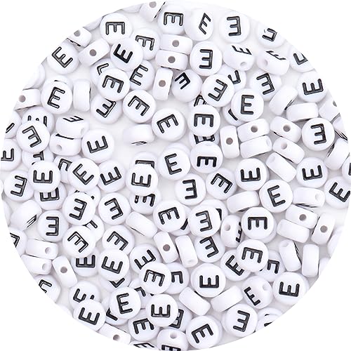 100Pcs Letter Beads 4x7mm White Round Acrylic Alphabet Beads Letter E Beads for Jewelry Making DIY Bracelets Necklaces Key Chains - color: E 100Pcs