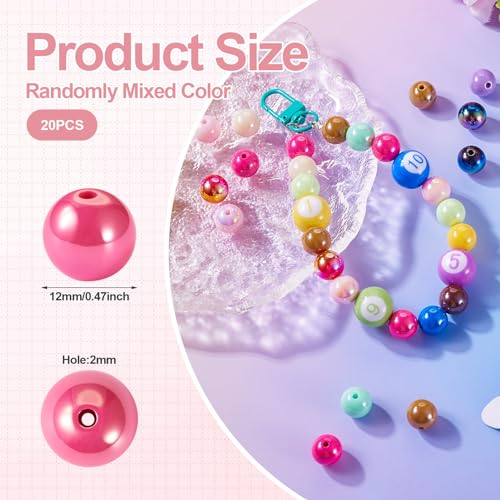 Craftdady 12mm Colorful Acrylic Round Beads for Bracelet 20Pcs AB Color Chunky Bubblegum Beads Loose Spacer Plastic Bubble Gum Ball Beads for DIY Craft Necklace Keychain Jewelry Making