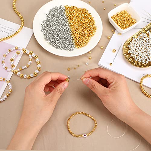 1200Pcs Smooth Round Beads Gold Spacer Loose Ball Beads for Bracelet Making Craft (4mm,6mm,8mm, Silver & Gold) - color: Silver & Gold, size: 4mm,6mm,8mm