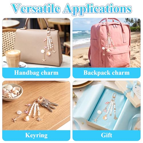 Supkiir 778 Pcs Seashell Keychain Making Kit, Ocean DIY Craft Keychain Supplies with 3 Jewelry Plier, Seashell Bag Charm Sea Horse Starfish Charm Iron Clasp Chain for Oceanic Purse Charms