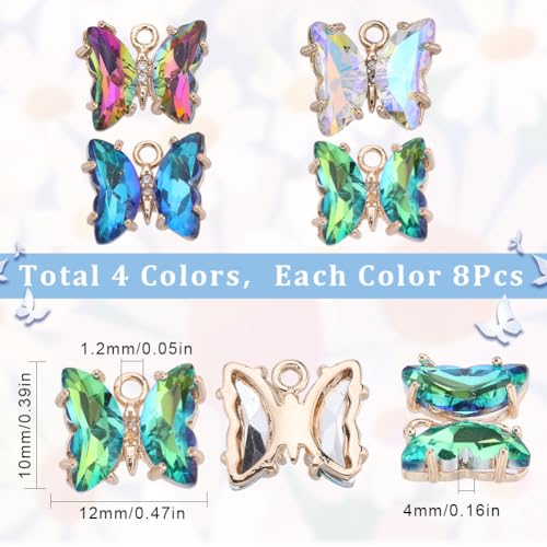SUNNYCLUE 1 Box 32Pcs Butterfly Charms Crystal Dangle Charms 12x10mm Glass Butterfly Beads AB Color Rhinestone Micro Pave Cubic Zirconia Butterflies Charm for Jewelry Making Charms DIY Craft Supplies - color: 1 Box 32Pcs AB Color Butterfly Charms 12x10mm