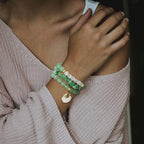 Vinswet Healing Crystal Beaded Bracelets for Women,Natural Amethyst Gemstones Bracelet,Anxiety Stress Relief Heart Charm Bracelet Handmade purple Jewelry Gifts for Women - color: Green aventurine&Moonstone