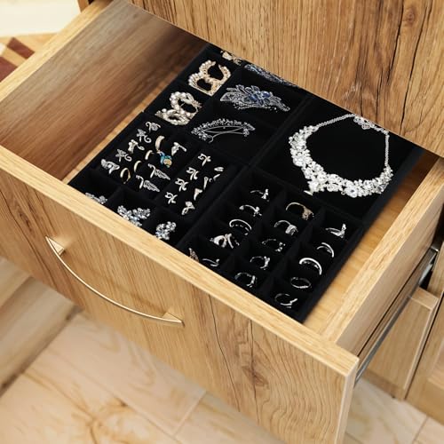 8 Pack 4 Styles Velvet Jewelry Tray, 8" x 5" Jewelry Organizer Tray Stackable Jewelry Storage Tray, Drawer Jewelry Tray for Rings, Earrings, Necklace, Bracelet, Black