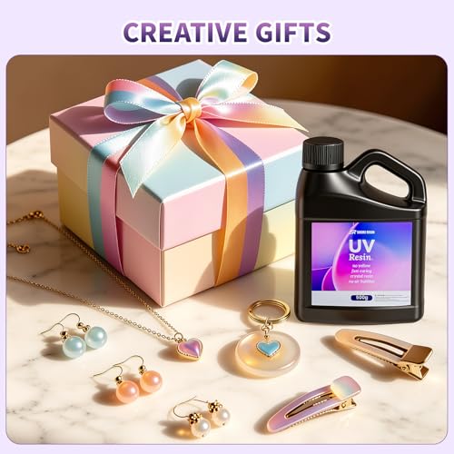 SHORE RESIN UV Resin for Jewelry Making, Crystal Clear Fast-Curing UV Resin Kit with Earring Silicone Mold & Tools for Earrings, Pendants and DIY Crafts, 500g - size: 500g