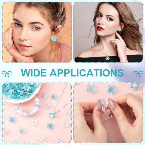 100Pcs Cherry Blossom Beads, 5-Petal Acrylic Flower Beads, Mini Spacer Beads Hair Charms Halloween Christmas for Bracelets Earring Jewelry Making- Blue - color: Blue, A Styles