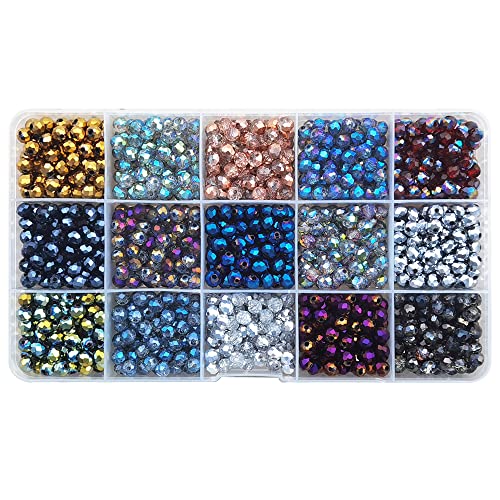 INSPIRELLE 1200pcs 6mm Multicolor Electroplate Rondelle Glass Beads for Jewelry Making Faceted Briolette Shape Crytal Spacer Beads Assortments Supplies for Bracelet Necklace with Storage Box - color: Electroplate Colors, size: 6mm