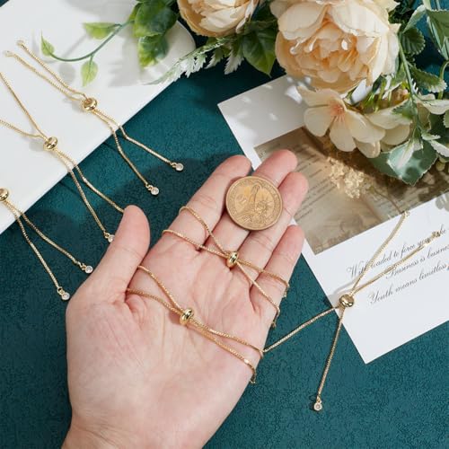 50Pcs Adjustable Slider Bracelet 18K Gold Plated Brass Extender Chains with Crystal Rhinestones Ends for DIY Bracelet Jewelry Making Findings DIY Craft Women Valentine’s Gift