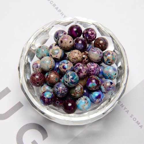122Pcs(2 Strand/Set) 6mm Blue Purple Imperial Japser Smooth Round Beads Natural Stone Beads AAA Grade Premium Round Gemstone Genuine Real Stone Loose for DIY Bracelet Jewelry String Making - color: Blue-Purple Imperial Japser, size: 6mm