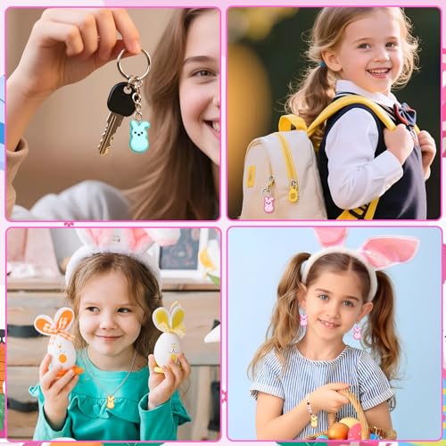 Augshy 64 Pcs Easter Bunnies Charms Resin Rabbit Beads Rabbits Ornament Pendant for Easter DIY Craft Bracelet Necklace Jewelry Making - style: Easter Style
