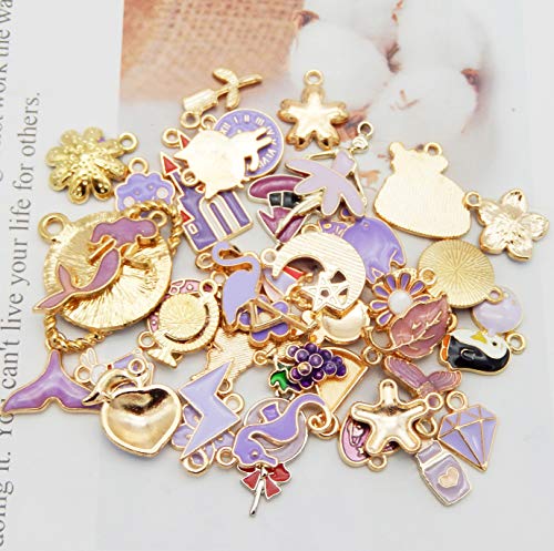 30pcs Mixed Enamel Charms Pendants for Jewelry Making Bulk lot Necklace Earrings Bracelet Craft Findings - color: Purple