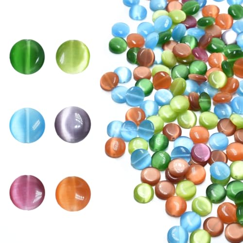 39pcs 10mm Mixed Colors Cat's Eye Coin Stone Loose Gemstone Beads Semi-Precious Craft Supplies for DIY Jewelry Making - color: Coin10mm Mixed Colors