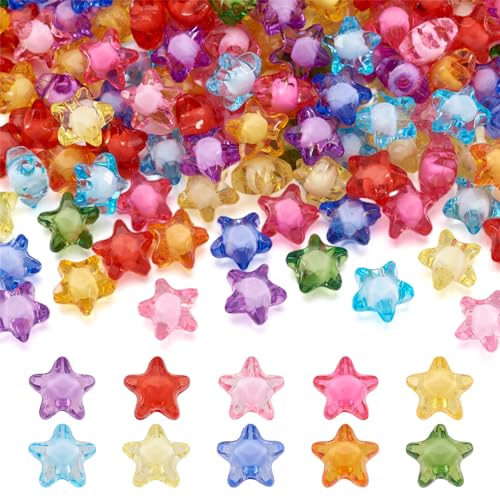 Craftdady 200pcs Transparent Random Mixed Colors Acrylic Star Spacer Beads 12x11mm Round Bead Inside Plastic Loose Charms with 2mm Hole for DIY Jewelry Making - color: Acrylic Star Round Bead in Bead