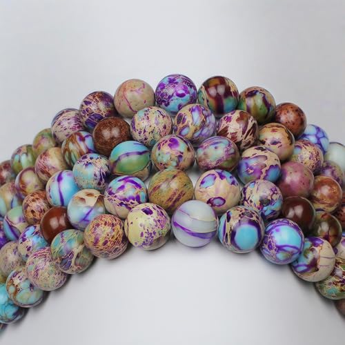 MJDCB 8mm Purple Blue Imperial Jasper Gemstone Beads Round Loose Stone Bead for Jewelry Making Bracelets Necklaces - color: Purple Blue Imperial Jasper, size: 8mm