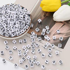 7 * 7mm Black and White Acrylic Square Letter Beads White Cube Alphabet Beads Black Letter A-Z Mixed Plastic Loose Beads for Friendship Jewelry Making DIY Crafts Birthday Gifts - color: white-black(7mm)