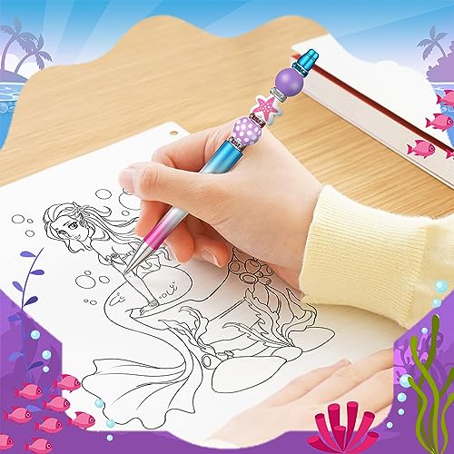 Colarr 24 Sets Plastic Beadable Pens DIY Pens Making Kit Assorted Wood Beads Crystal Spacer Black Ink Ballpoint for Women Crafts Office Family Gifts(Mermaid) - style: Mermaid