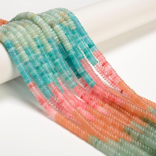 05-Multi-Color Gemstone Smooth Rondelle Beads, 2x6mm Green Aventurine & Amazonite Abacus Stone Beads for Jewelry Making Craft DIY, 15.5'' Strand Dyed Jade Spacer for Necklace Bracelet, 1 Strd/Pack - color: Multi-Color#5, size: 2x6mm