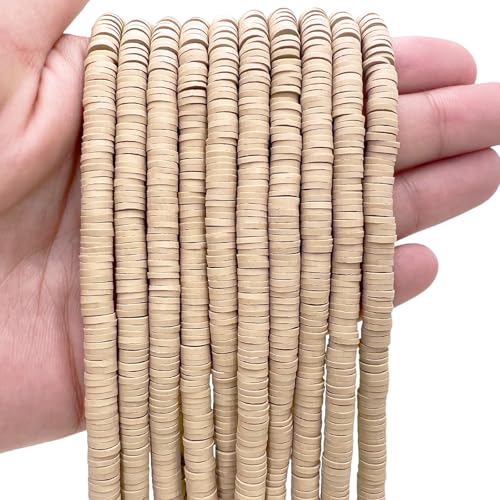10 Strands Clay Bead, Heishi Beads for Bracelet Stack, Earth Tone Clay Beads for Adults, Flat Beads Kit for Friendship Bracelets, Neutral Beads Bracelet Making Kit(Warm Taupe) - color: Warm Taupe