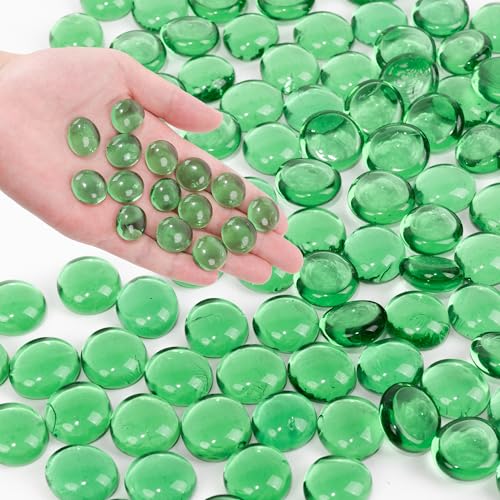 Green Flat Glass Marbles, 0.97 lb Transparent Vase Filler Pebbles Gems, Decorative Glass Beads for Vases, Table Scatter, Crafts, Floral, Mancala Stones, Centerpieces, Aquarium Rocks for Fish Tank - color: Green