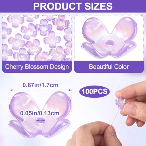 100pcs Cherry Blossom Beads, 5-Petal Acrylic Flower Beads, Mini Spacer Hair Accessories Halloween Christmas for Bracelets Earring Jewelry Making- Purple - color: Purple