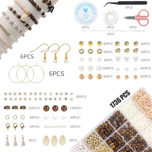 TOIPINIO Bracelet Making Kit Jewelry Making Supplies Kit Natural Stone Beads for Irregular Natural Stone with for DIY Craft -1736 PCS Friendship Bracelet/Necklace/Earrings for Adults (Tiger's Eye) - color: Tiger’s Eye