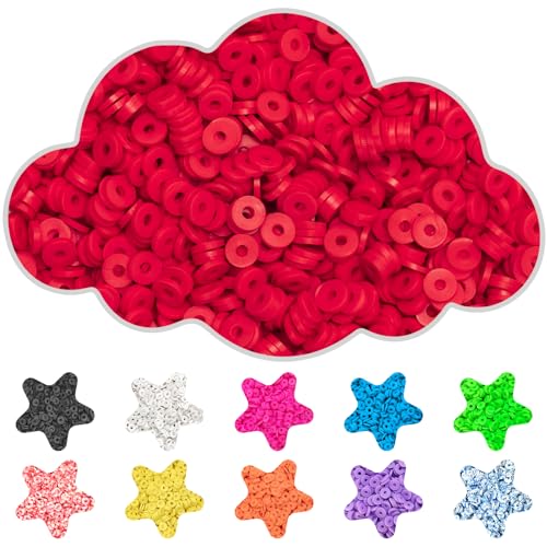 Clay Beads for Bracelets Making Flat Round Polymer Beads for DIY Jewelry Making（200Pcs，Red）