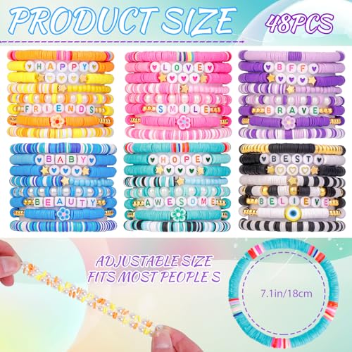 LUYI 32 Pcs Preppy Jewelry Bracelets for Women Clay Bead Colorful Surfer Heishi Bracelet Set Stackable Beaded Friendship Stretch Bracelets Boho Y2K Summer Beach Elastic Layering Bracelets - style: 48PCS-Bracelets