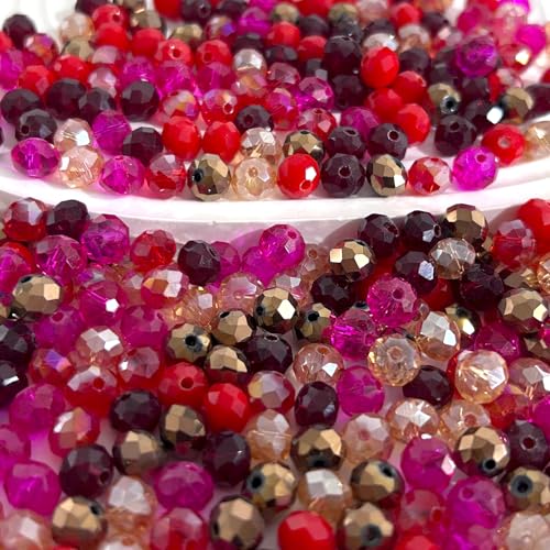 390pcs Glass Beads for Bracelets Making, 8mm Red Series Faceted Crystal Loose Bulk Beads for Earring Necklace Jewelry Crafts DIY Suncatchers - color: Red