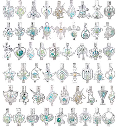 Mixed Pearl Cage Locket Pendants Set, Essential Oil Diffuser DIY Necklace Bracelet Jewelry Making Craft, Bulk Beads Aromatherapy Diffuser Charms Gifts for Women Girls - color: Random 30pcs Silver